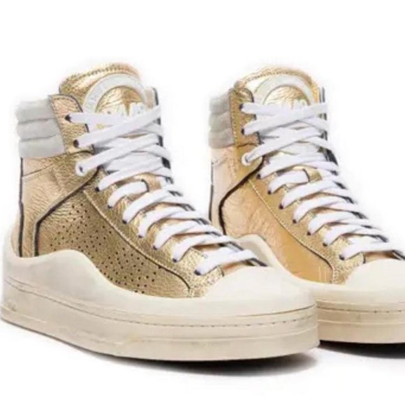 P448 Rail Tulum Metallic Gold Leather High Top Sneakers Made in Italy 9.5 NEW - Picture 1 of 11